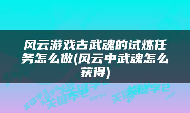 风云游戏古武魂的试炼任务怎么做(风云中武魂怎么获得)