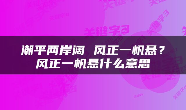 潮平两岸阔 风正一帆悬？风正一帆悬什么意思