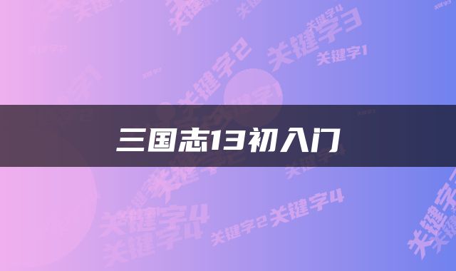 三国志13初入门
