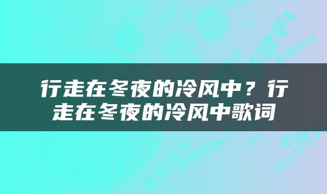 行走在冬夜的冷风中？行走在冬夜的冷风中歌词