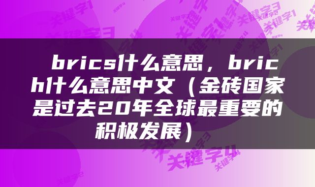  brics什么意思，brich什么意思中文（金砖国家是过去20年全球最重要的积极发展） 
