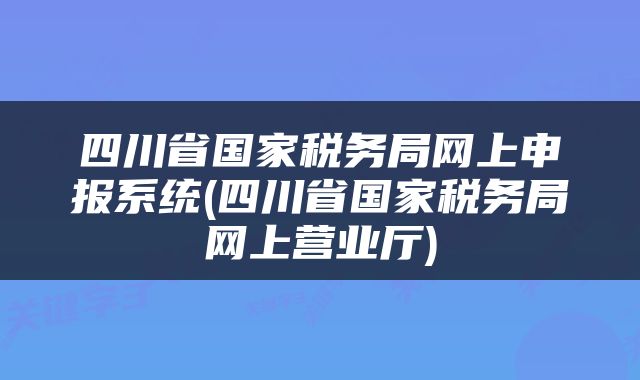 四川省国家税务局网上申报系统(四川省国家税务局网上营业厅)