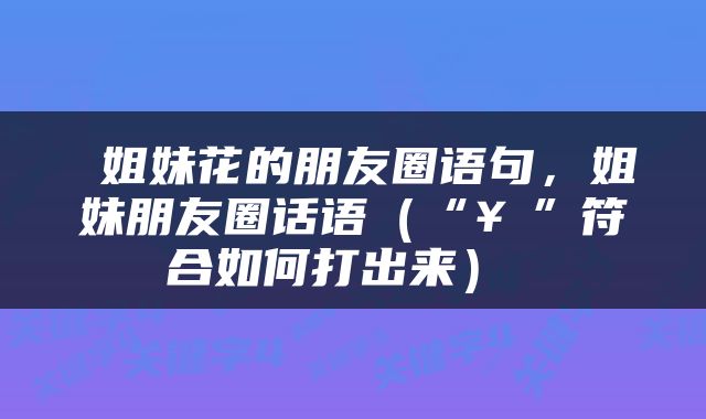  姐妹花的朋友圈语句，姐妹朋友圈话语（“￥”符合如何打出来） 