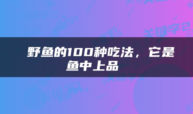  野鱼的100种吃法，它是鱼中上品 