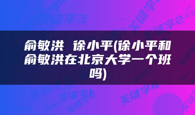 俞敏洪 徐小平(徐小平和俞敏洪在北京大学一个班吗)