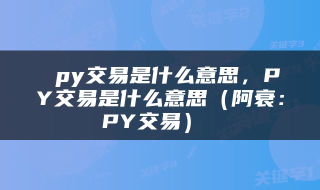  py交易是什么意思，PY交易是什么意思（阿衰：PY交易） 