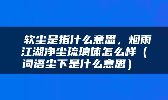  软尘是指什么意思，烟雨江湖净尘琉璃体怎么样（词语尘下是什么意思） 