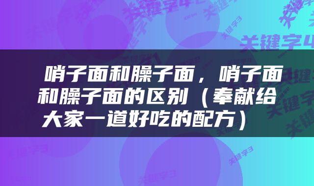  哨子面和臊子面，哨子面和臊子面的区别（奉献给大家一道好吃的配方） 