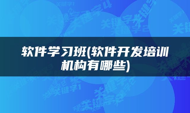 软件学习班(软件开发培训机构有哪些)