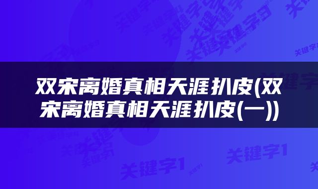 双宋离婚真相天涯扒皮(双宋离婚真相天涯扒皮(一))