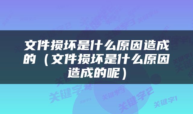 文件损坏是什么原因造成的（文件损坏是什么原因造成的呢）