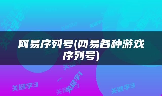 网易序列号(网易各种游戏序列号)