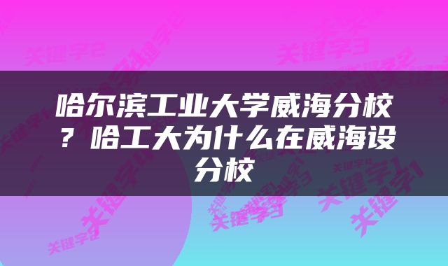 哈尔滨工业大学威海分校？哈工大为什么在威海设分校