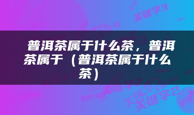  普洱茶属于什么茶，普洱茶属于（普洱茶属于什么茶） 