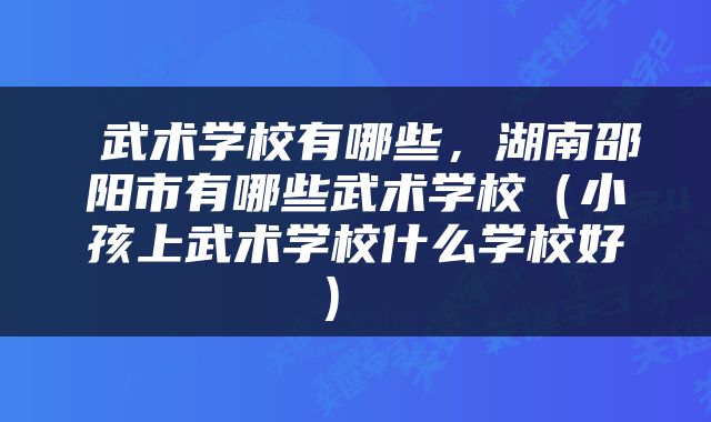  武术学校有哪些，湖南邵阳市有哪些武术学校（小孩上武术学校什么学校好） 
