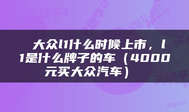  大众l1什么时候上市，l1是什么牌子的车（4000元买大众汽车） 