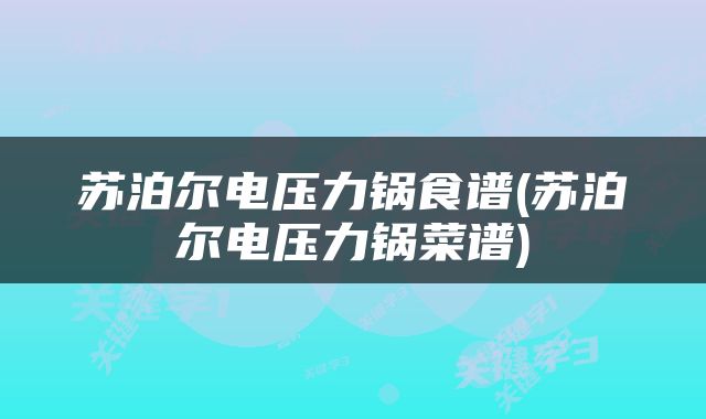 苏泊尔电压力锅食谱(苏泊尔电压力锅菜谱)