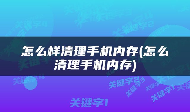 怎么样清理手机内存(怎么清理手机内存)