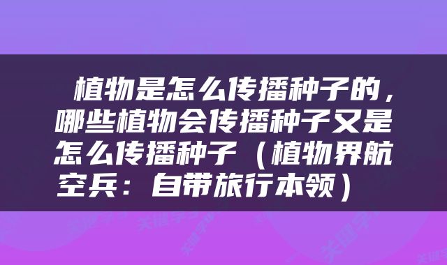  植物是怎么传播种子的，哪些植物会传播种子又是怎么传播种子（植物界航空兵：自带旅行本领） 