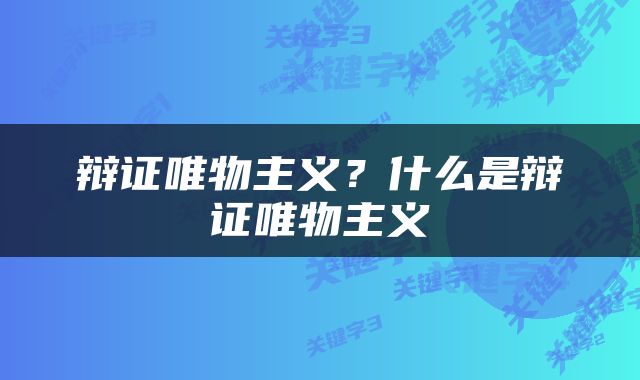 辩证唯物主义？什么是辩证唯物主义