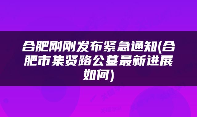合肥刚刚发布紧急通知(合肥市集贤路公墓最新进展如何)