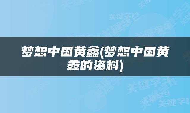 梦想中国黄鑫(梦想中国黄鑫的资料)