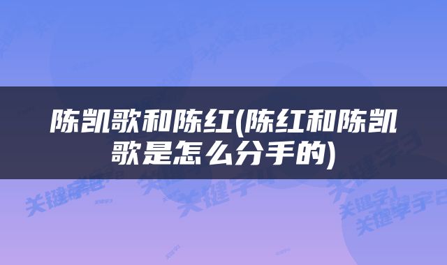 陈凯歌和陈红(陈红和陈凯歌是怎么分手的)