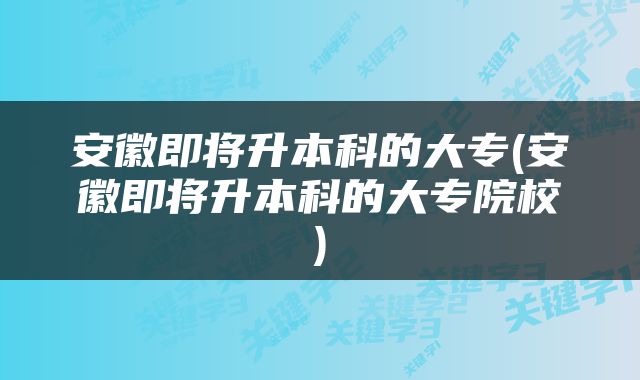 安徽即将升本科的大专(安徽即将升本科的大专院校)