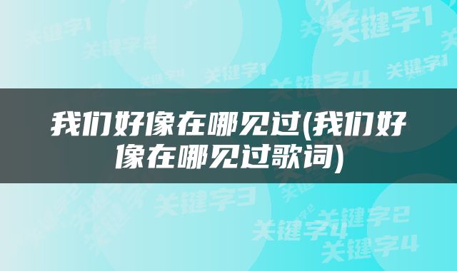 我们好像在哪见过(我们好像在哪见过歌词)