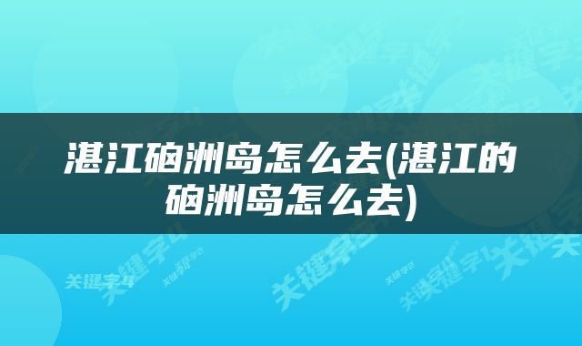 湛江硇洲岛怎么去(湛江的硇洲岛怎么去)