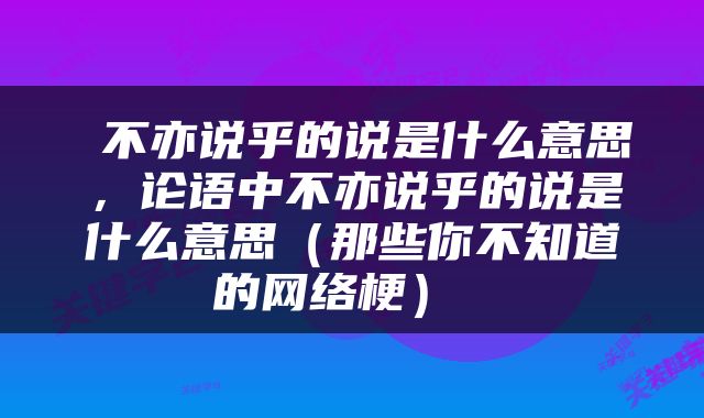  不亦说乎的说是什么意思，论语中不亦说乎的说是什么意思（那些你不知道的网络梗） 