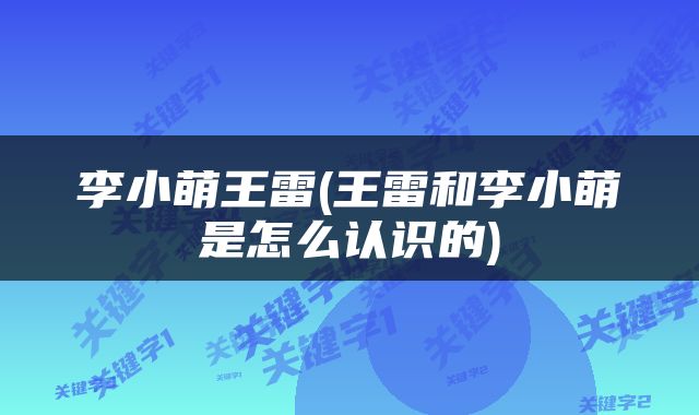 李小萌王雷(王雷和李小萌是怎么认识的)