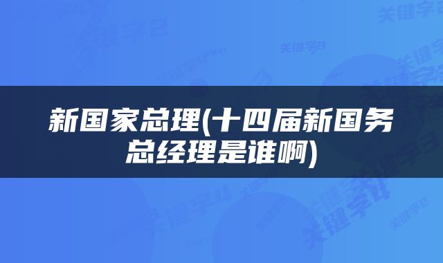 新国家总理(十四届新国务总经理是谁啊)
