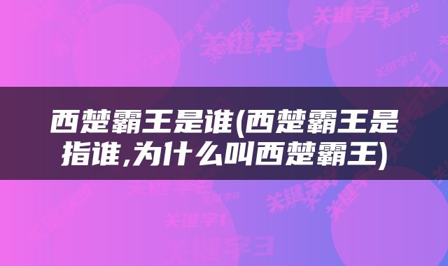 西楚霸王是谁(西楚霸王是指谁,为什么叫西楚霸王)