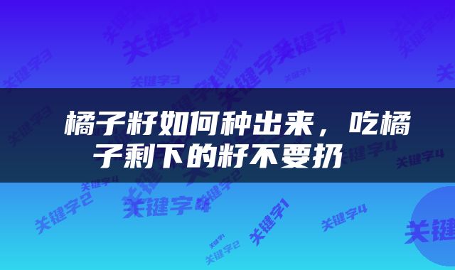  橘子籽如何种出来，吃橘子剩下的籽不要扔 