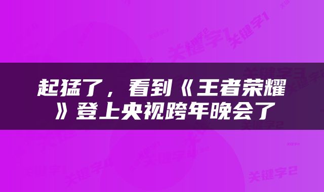 起猛了，看到《王者荣耀》登上央视跨年晚会了