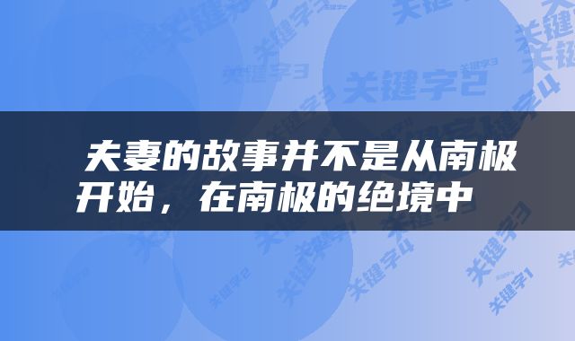  夫妻的故事并不是从南极开始，在南极的绝境中 
