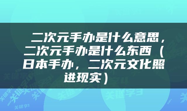  二次元手办是什么意思，二次元手办是什么东西（日本手办，二次元文化照进现实） 