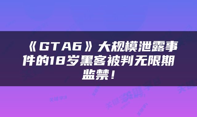 《GTA6》大规模泄露事件的18岁黑客被判无限期监禁！