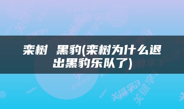 栾树 黑豹(栾树为什么退出黑豹乐队了)