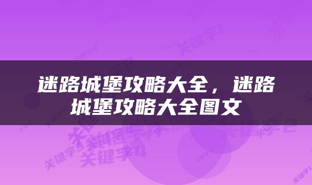 迷路城堡攻略大全，迷路城堡攻略大全图文