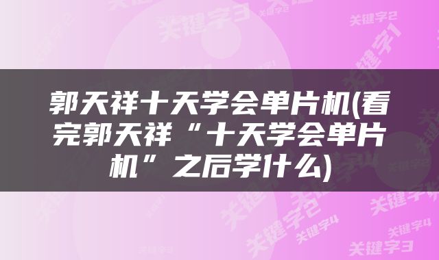 郭天祥十天学会单片机(看完郭天祥“十天学会单片机”之后学什么)