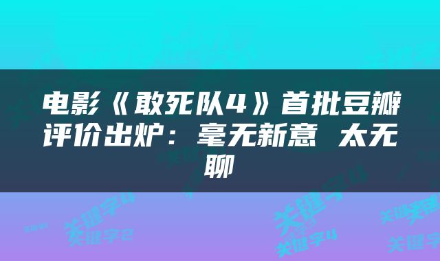 电影《敢死队4》首批豆瓣评价出炉:毫无新意 太无聊