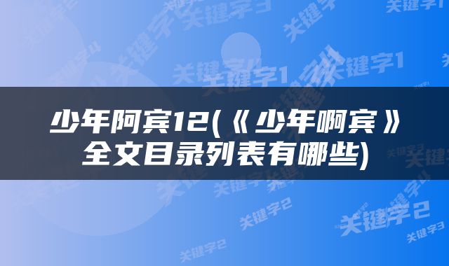 少年阿宾12(《少年啊宾》全文目录列表有哪些)