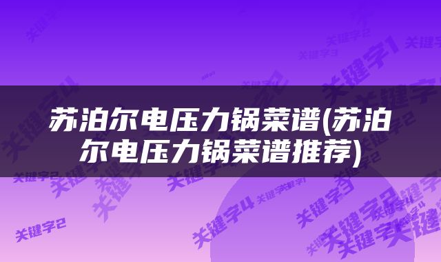 苏泊尔电压力锅菜谱(苏泊尔电压力锅菜谱推荐)