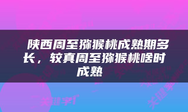  陕西周至猕猴桃成熟期多长，较真周至猕猴桃啥时成熟 