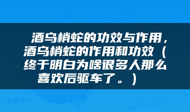  酒乌梢蛇的功效与作用，酒乌梢蛇的作用和功效（终于明白为啥很多人那么喜欢后驱车了。） 