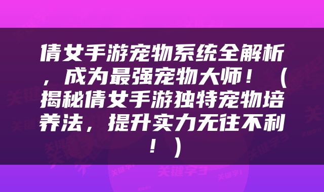 倩女手游宠物系统全解析，成为最强宠物大师！（揭秘倩女手游独特宠物培养法，提升实力无往不利！）