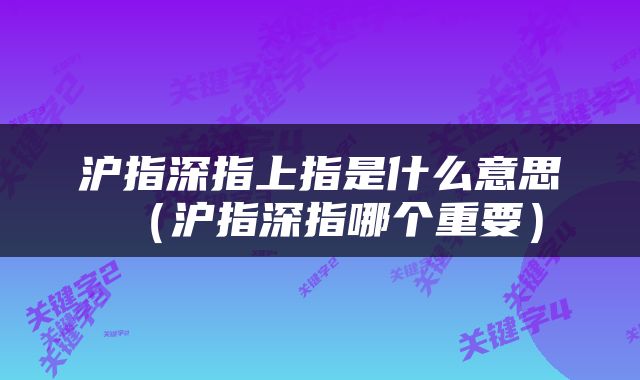 沪指深指上指是什么意思（沪指深指哪个重要）