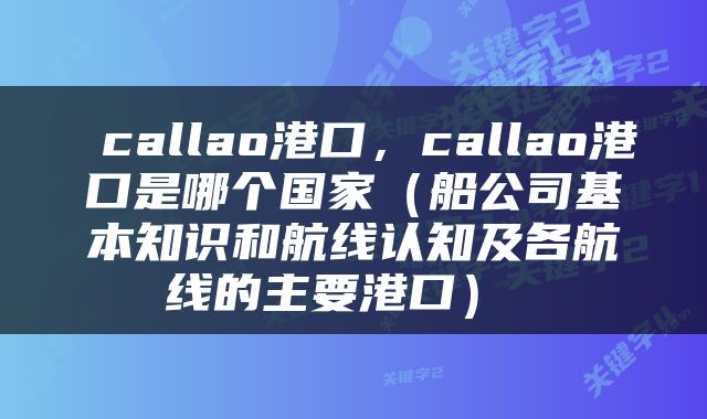  callao港口，callao港口是哪个国家（船公司基本知识和航线认知及各航线的主要港口） 